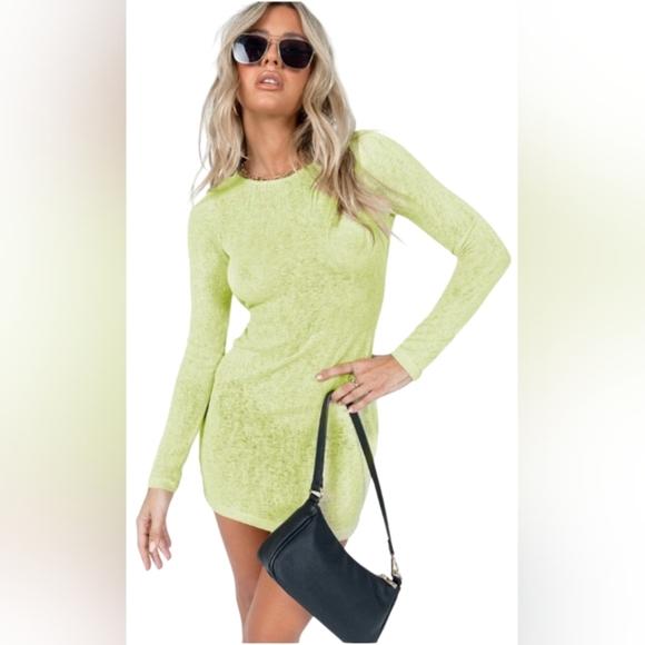Princess Polly EUC Lime Green Knit Long Sleeve Mini Dress Size XXS - Picture 1 of 10